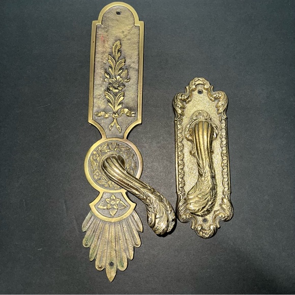 Antique French Victorian Empire Bronze Brass Door handle Plate Art Nouveau